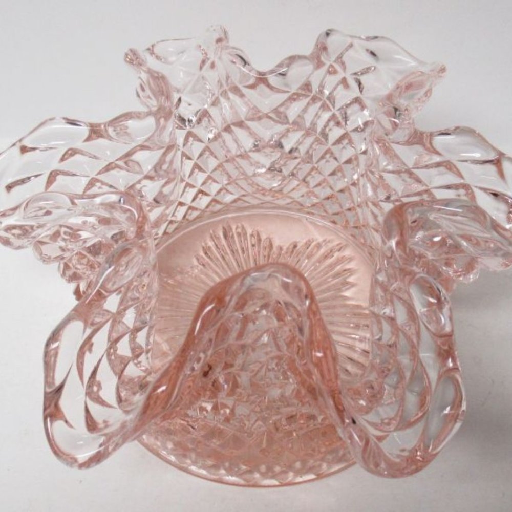 Westmoreland Elegant Glass Pink English Hobnail 6 In Crimped Bowl, Original Box